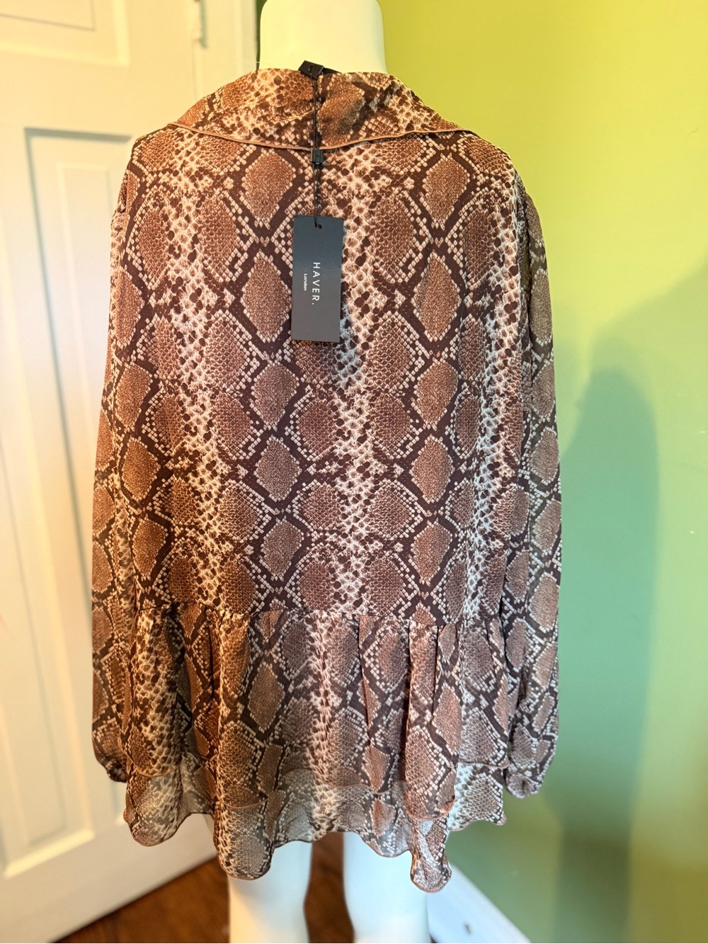 HAVER - Snake-Print Ruffle Front Women's Sweater - Brown - Picture 5 of 7